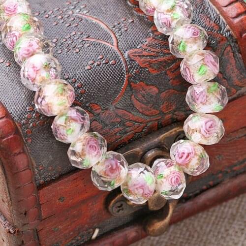 20pcs/lot Faceted Flower Lampwork Beads DIY Charms Bracelet Round Handmade Lampwork Loose Beads For Jewelry Making Accessories