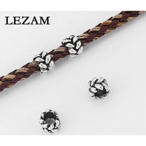 20pcs Fashion Jewelry Spacer Lacework Craft Charms Slider Beads Spacer For 5mm Round Leather Cord Diy Jewelry Accessories