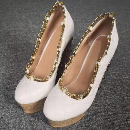 2019 fashion high heels Wedge womens shoes lady shoes plus size Chain decoration D739