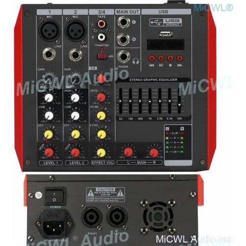 MG4 400W Power Mixer 4 Channel Mixing Console 2x200W Power Amplifier Karaoke Music Live Mixer 2 Channel AMP Bluetooth 48V