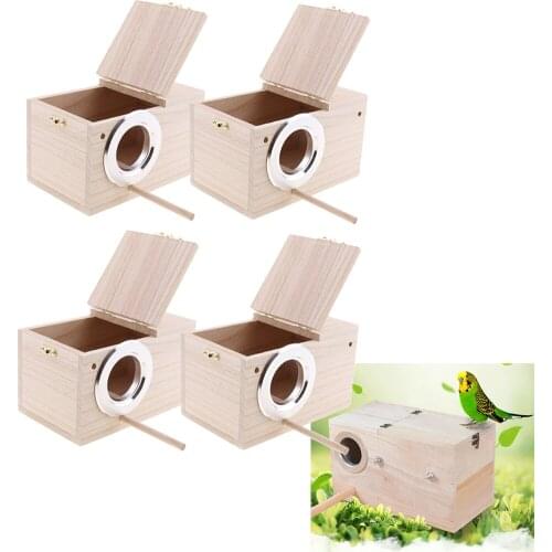 4 Pieces Breeding Wood Nest Box Nesting Roost Bird Canary Finch Budgie 12x12x19.5cm