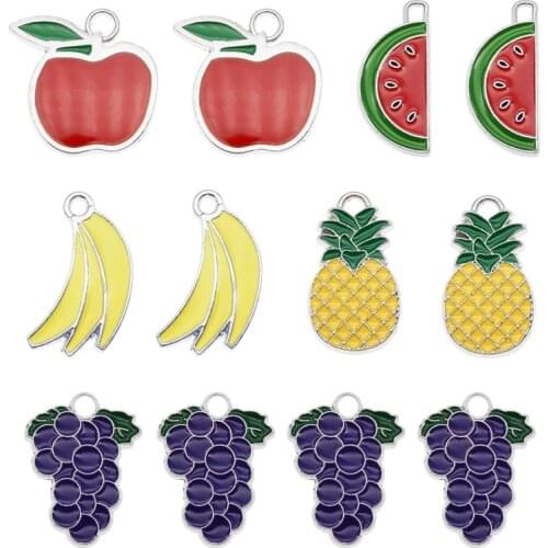 5pcs Mix Enamel Charms Fruit Earrings DIY Pendants Wholesale DIYapple grape banana pineapple pendant fruit bracelet necklace DIY