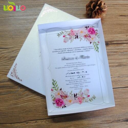 50pcs popular wedding acrylic invitation card flower design pattern free printing wedding invitation cards with cheap price