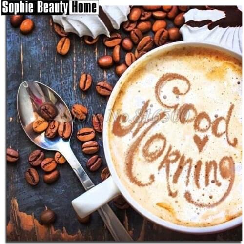 5D Diy Diamond Painting Accessories Coffee & Spoon Diamond Embroidery Pattern Rhinestones Full Diamond Mosaic Home Decor 18C003