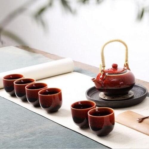 7pcs/set Ceramic Crack Chinese Teaset Mug sets ( 6 tea cups and a pot with loop handle ) Send with Gift Box