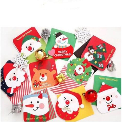 9sets/Pack Cartoon Merry Christmas Mini Greeting Written Cards Set With Envelopes Paper Stationery X-mas Tree Socks Snow Design