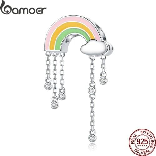 Bamoer Colorful Rainbow Smile 925 Sterling Silver Rainy Cloud Zircon Charm fit Original Bracelet & Bangle DIY Jewelry BSC418