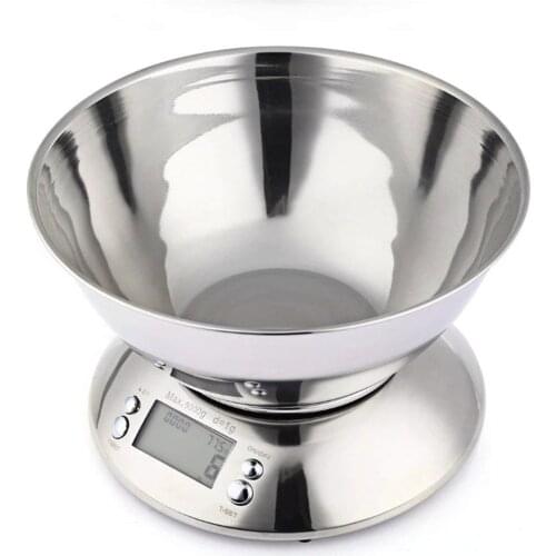 Digital Kitchen Scale Multifunction Food Scale with Removable Bowl Liquid Volume Room Temperature and Timer 5kg/1g
