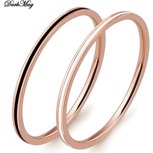 DarkMag 1MM Minimalist Thin Ring Black White Enamel Titanium Stainless Steel Rings For Women Rose Gold Stacking Round Ring