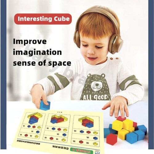 Children Cubes Puzzle Maths Geometry Shape Set Educational Toys Teching Aids Wooden Math Learning Toy For Kids