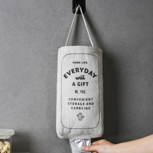 Home Wall Mount Grocery Bag Holder Storage Dispenser Linen Kitchen Organizer