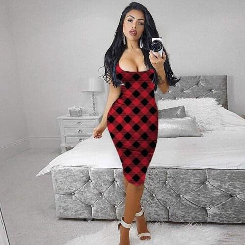 Elegent Womens Sexy Dress Plaid Gradient Tank Dresses Sleeveless Basic Club Dresses Party Bodycon Dress Streetwear Dress 2021