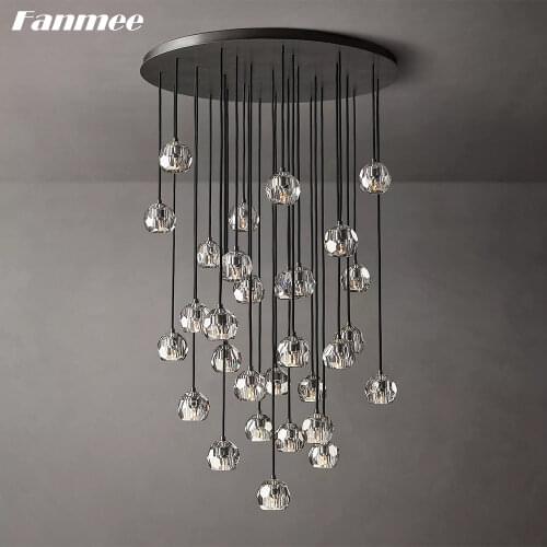 Boule De Smoky Cristal Round Cluster Retro Crystal Ceiling Chandelier Lighting Indoor Cut Crystal Large Pendant Lamp for Stairs