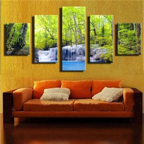Printed by machines New Rushed Cuadros Decoracion Canvas Painting No Frame 5pcs Waterfall Printed On For Home Decor Wall