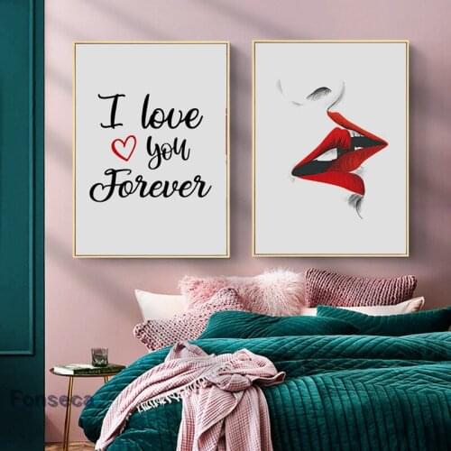 Red Lips Kiss Love Quotes Canvas Painting Wall Art Posters And Prints Nordic Fashion Picture For Wedding Room Home Decoration