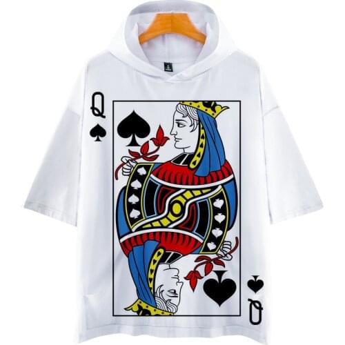 Creative 3D Playing Cards Poker T Shirt With Hooded Men Woman Popular Harajuku Kpop Hoodie Tee Hip Hop Short Sleeve Tshirt Tops