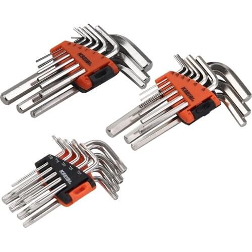 KSEIBI Chrome Vanadium Allen Key Bar Wrench 9Pcs Short Arm Hex Torx Key Wrench Metric SAE Sizes Universal Bicycle Repair Set