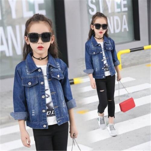 Spring Autumn Girls Jackets Ripped Casual Denim Jacket For Girls Fashion Korean Children Clothing School Girls Coat New Arrival