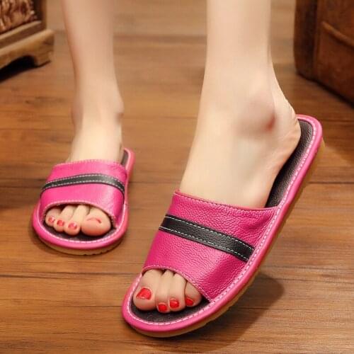 Summer Indoor Slippers mans Genuine Leather Home Slippers Anti-slip Soft Insole Couples Casual Home Shoes