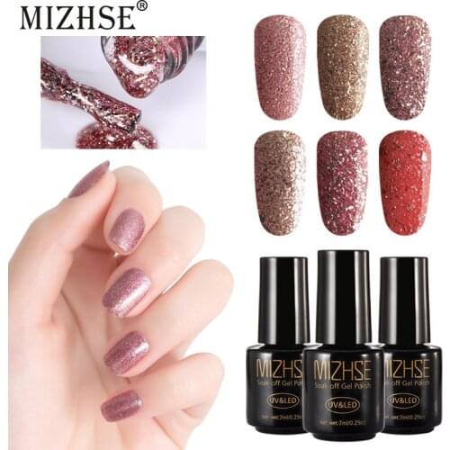 MIZHSE 7ML Glitter Diamond Nail Gel Polish 6pcs Soak Off Sequins Nail Art Manicure UV Gel Polish Long Lasting Red Color Gel