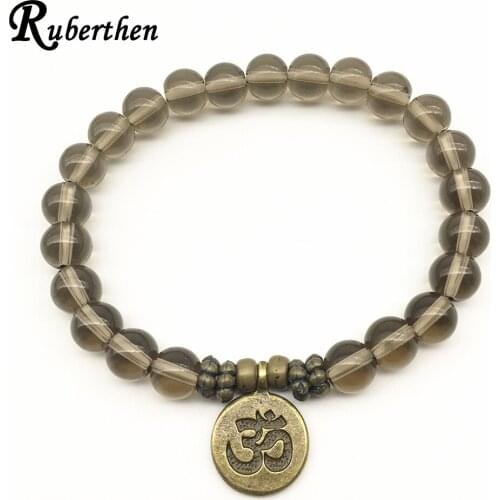 Ruberthen 2018 Men Bracelets New Design Yoga Jewelry Trendy Handmade Ohm Charm Bracelet Smoky Quart z Bracelet