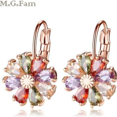 MxGxFam Colorful Flowers Hoop Earrings For Women Rose Gold Color AAA+ Cubic Zircon Hot Aliexpress Lead and Nickel Free