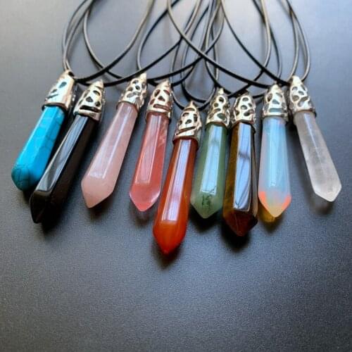 Natural Chakra Faceted Stone Hexagonal Column Point Pendant Necklaces Reiki Healing Crystal Jewelry Dropshipping 1pc