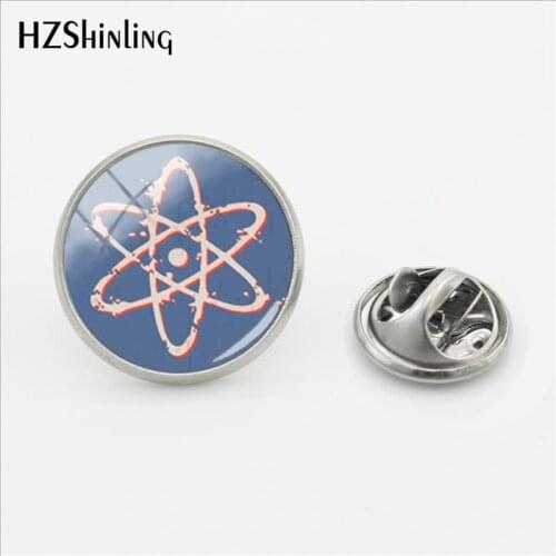 2019 New Atomic Energy Pin Stainless Steel Atom Lapel Pin Glass Cabochon Photo Jewelry Round Pins