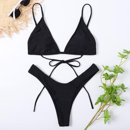 2021 New Fashion Ladies Solid Color Swimsuit Sexy Tight-fitting Halter Strap Quick-drying Split Swimsuit Swimsuit Bikini Set