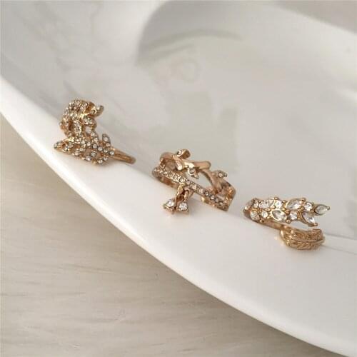 New Fashion 3Pcs/Set Luxury Rings Gold Color Clear Glass Decorated Anniversary Bridal Party Wedding Jewelry Accessories