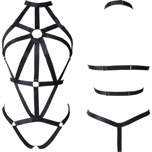 Original Design Body Harness Set Bodysuit Sexy Lingerie Black Goth Women Harnes Bra Bondage Belt Rave Wear Harness Set
