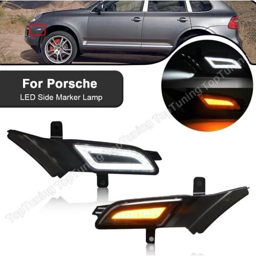 1Pair For Porsche Cayenne 957 2006-2010 Front LED Side Marker Lamp Amber Turn Signal Light Running Light Position Light White