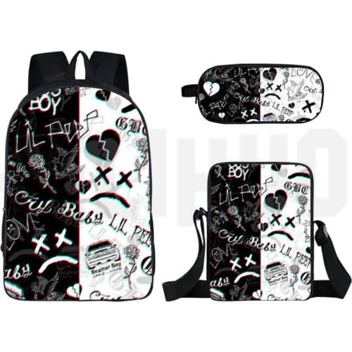 3D Print Popular Lover Lil Peep Backpack Hip Hop Bookbag 3 PCS /set 16 Inch Backpack School Bags for Teenage Girls Sac A Dos