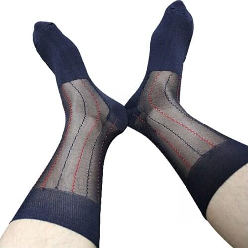Sheer Thin High Quality Formal Socks Men Dress Suits Red Line Black Body Socks Hose Sexy Gay Fetish Socks