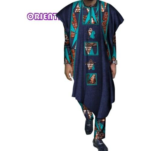 L Size In Stock Men African Pants Set Long Sleeve Shirt Ball Gown and Pants Suits Bazin Riche African Clothes for Men WYN60-XH