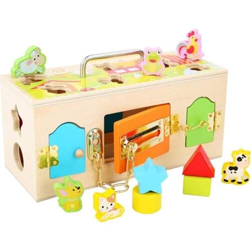 Montessori Colorful Lock Box Animal Matching Game Wooden Barn With Lock Kids Children Educational Preschool Training Toys #20