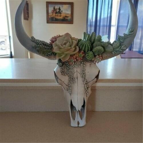Rose Bull Head Resin Pendant Succulent Flower Cow Skull Wall Decor Nursery Decor Resin Ornament With Hanging Hole Christmas Home