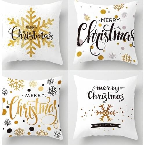 Christmas Cushion Cover White Gold Merry Christmas Pillow Cover Snowflake Alphabet For Home Chair Sofa Decora Pillowcase cojines
