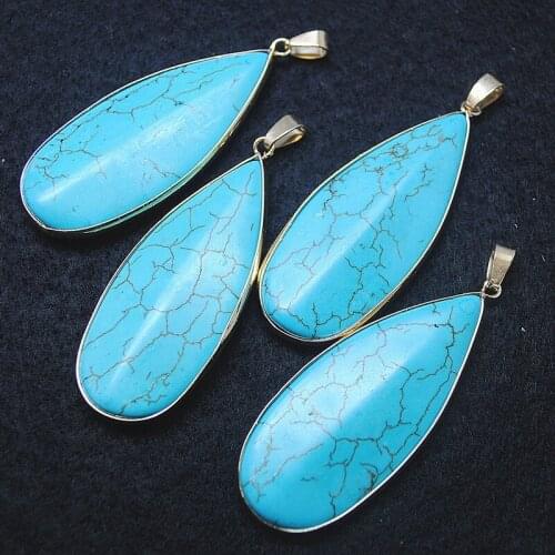 1pc women blue turquoise stone earring teardrops size 55x25mm with metal silver color womens necklace jewelry making findings