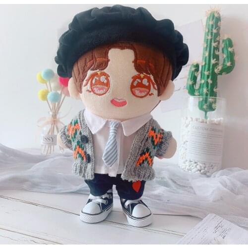 20cm DIY Replaceable clothes Doll hat Sweater Black pants Sean Xiao Xiao Zhan Plush Doll Clothes Childrens Christmas gifts