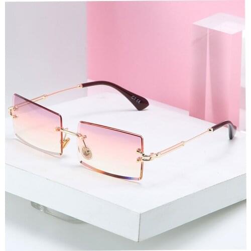 Pink Purple Sunglasses Female Tinted Rectangular Rimless Crystal Gradient Sun Glasse For Women Vintage Shades Dropship Eyewear