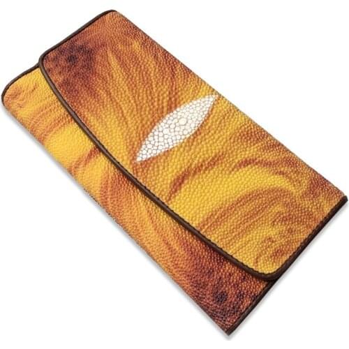 Thailand Authentic Exotic Stingray Skin Female Large Trifold Wallet Genuine Leather Lady Phone Clutch Purse Womens Card Purse