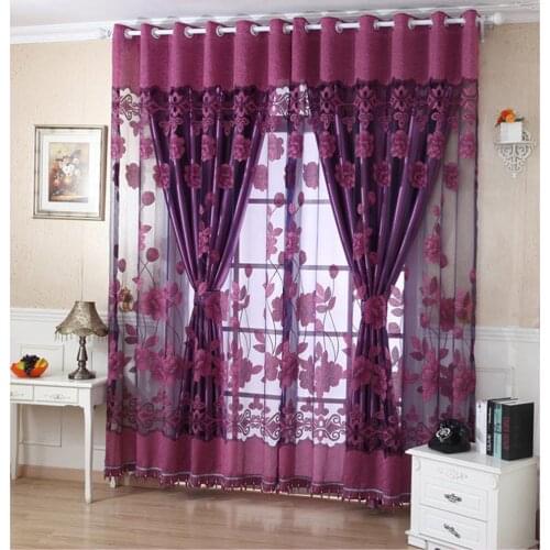 100cmX250cm Flower Tulle Door Window Curtain Drape Panel Sheer Scarf Valances 4 Colors