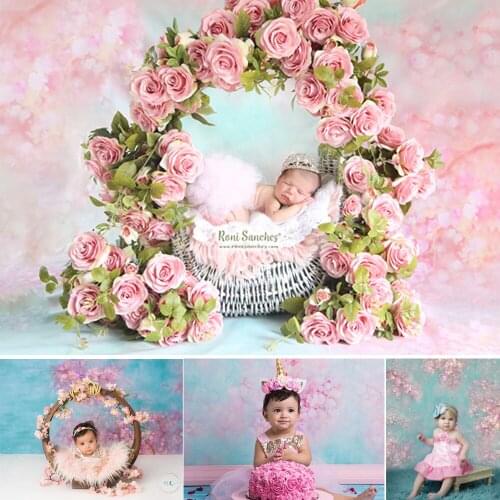 Newborn Kids Spring Floral Photography Background Children Portrait Photo Booth Background Studio Art Oil painting Rose Flower