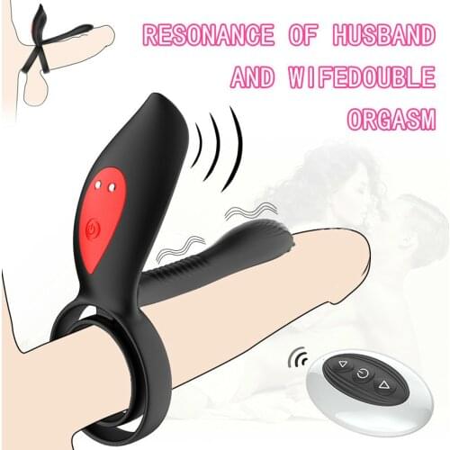 Penis Vibrator With Double Ring Couples Long Lasting Erection Nipples Massager Vagina Clitoris Stimulator Orgasm Adult Sex To L1