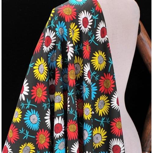 112CM Wide 19MM Sunflower Print Stretch Silk Fabric Good for Spring Summer Dress Skirt Shirt Pants J176