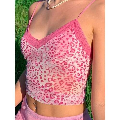 2020 Lace V Neck Leopard Crop Tops Women Club Sexy Tank Top Sleeveless Slim Bodycon Shirts Camis Female Vest Harajuku