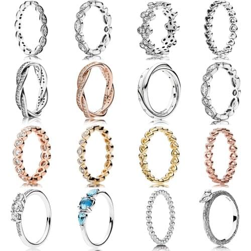 925 Sterling Silver Pandora Ring Rose Fairytale Sparkling With Crystal Ring For Women Wedding Party Jewelry