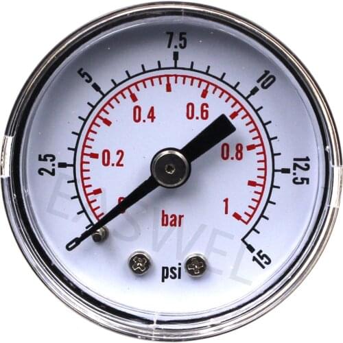 1 X Low Pressure Gauge for Fuel Air Oil Gas Water 50mm 0-15 PSI 0-1 Bar 1/4 BSPT