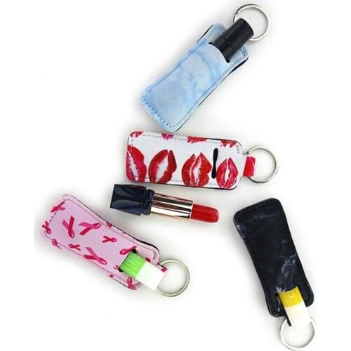 1PC Mini Lip Balm Lipstick Set Printed Portable Small Bag Home Organize Storage Hanging Bag Small Square Keychain